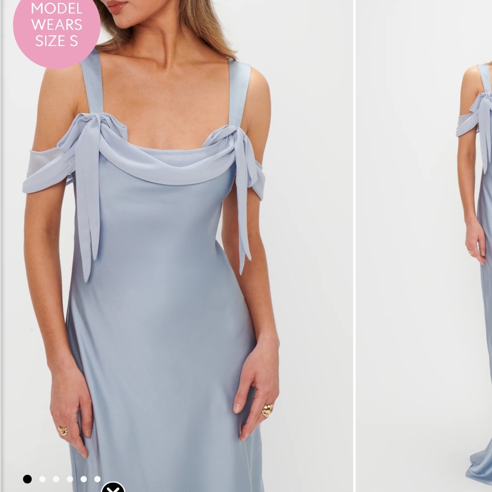 Show Me Your Mumu Bella Maxi Bridesmaid Dress in Steel Blue Luxe Satin